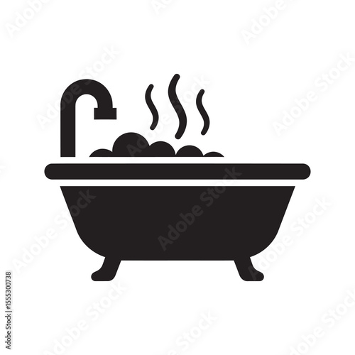 Hot bath icon with bathtub bubbles and steam for spa relaxation personal hygiene and wellness treatment in a modern home bathroom setting vector solid glyph icon