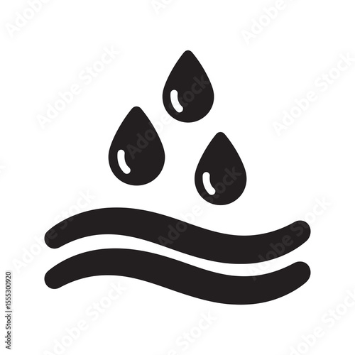 Skin hydration icon with water drops on a surface for moisturizing skincare and promoting healthy hydrated skin through beauty products vector solid glyph icon