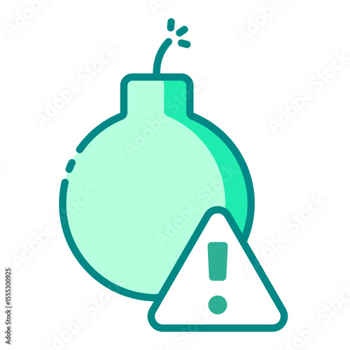 Bomb warning green filled line icon about bomb threat and explosion danger