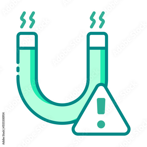 magnet warning green filled line icon for electromagnetic hazard