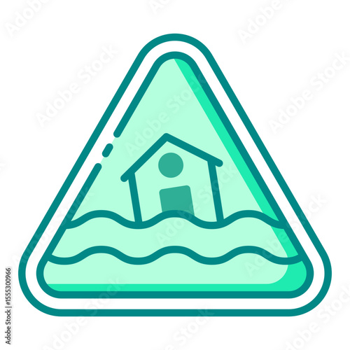flood warning green filled line icon for natural water disaster alert