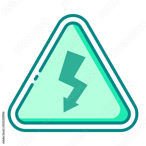 high voltage green filled line icon for electric shock hazard and power alert
