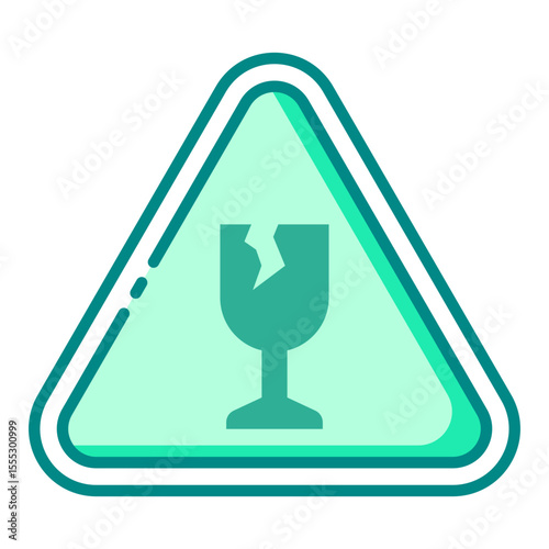 fragile green filled line icon for breakable item and handling caution