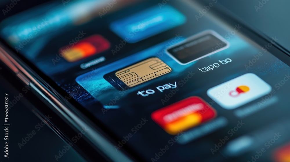 Obraz premium Close-up smartphone screen displaying mobile payment apps