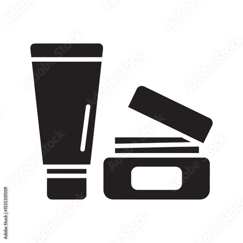 Skincare products set icon with cosmetic tube and cream jar for a daily beauty routine and moisturizing facial treatment in a modern spa vector solid glyph icon