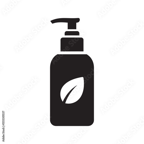 Organic skincare lotion icon with dispenser bottle and leaf symbol for natural beauty product and eco friendly cosmetic body care routine vector solid glyph icon