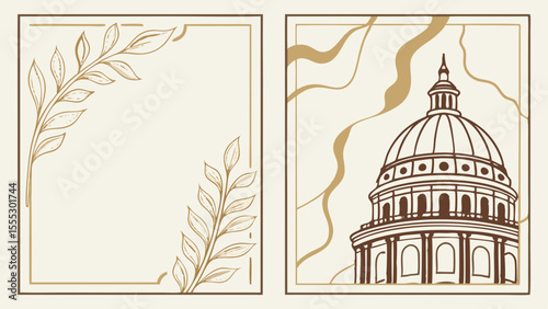 Elegant Beige   Gold Vector Templates With Marble