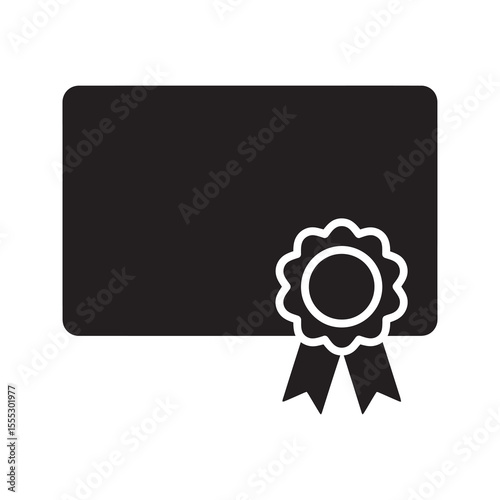 Award certificate icon with ribbon seal for recognizing achievement success and graduation representing an official diploma or guarantee vector solid glyph icon
