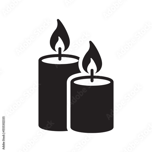 Burning candles icon for relaxation aromatherapy meditation and creating a romantic or spiritual atmosphere with warm soft glowing light vector solid glyph icon