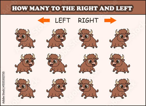 how many yak to the left and right. animal arrow