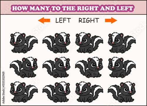 how many skunk to the left and right. animal arrow