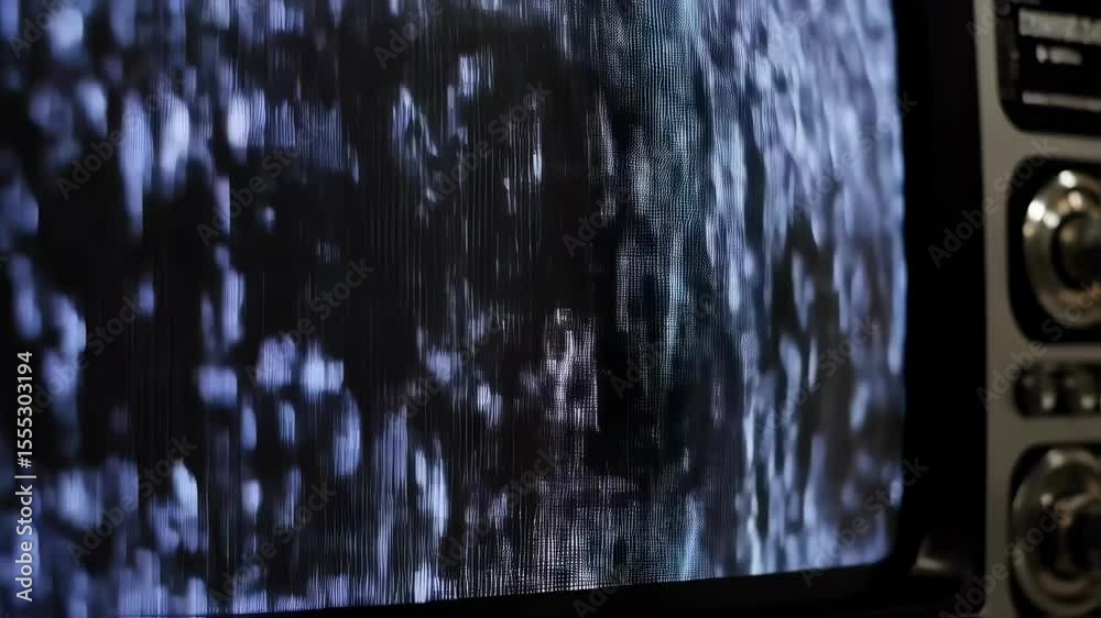 Retro tv flickering with static noise and signal distortion in three sequential frames