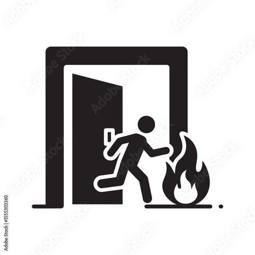 Fire exit sign icon showing an emergency escape route with a running figure a universal symbol for building safety and evacuation procedures vector solid glyph icon