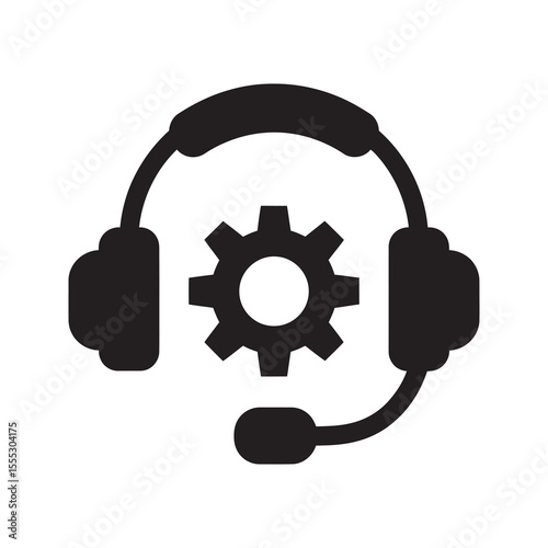 Technical support icon representing customer service call center assistance and helpdesk operations with a headset for communication problem solving vector solid glyph icon