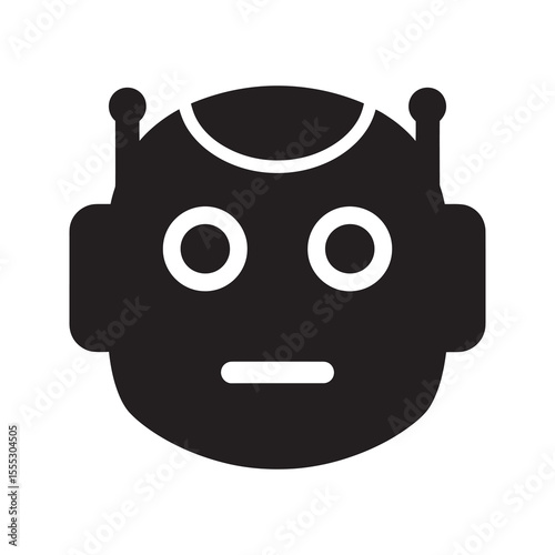 Artificial intelligence robot head icon representing machine learning future technology and robotic automation for advanced chatbot and AI development vector solid glyph icon