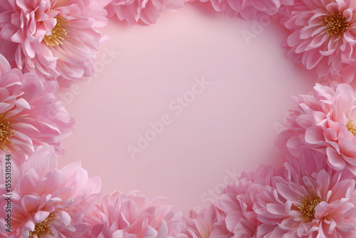 Background with floral pink frame. Frame of pink flowers in pink flowers in pink flowers. Floral background with text frame.