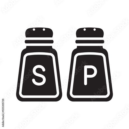 Salt and pepper shaker icon set for seasoning food a common dining table accessory and kitchen condiment dispenser for spice and flavor vector solid glyph icon