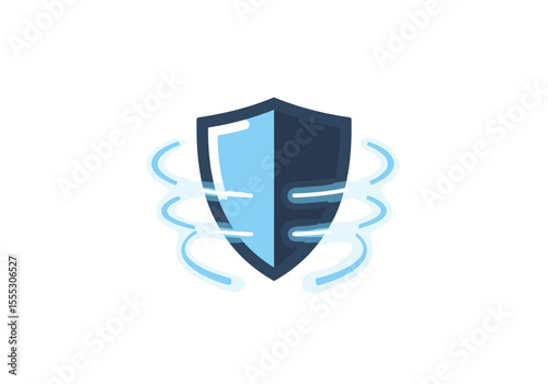 A halfblue halfblack shield with curving white lines around it