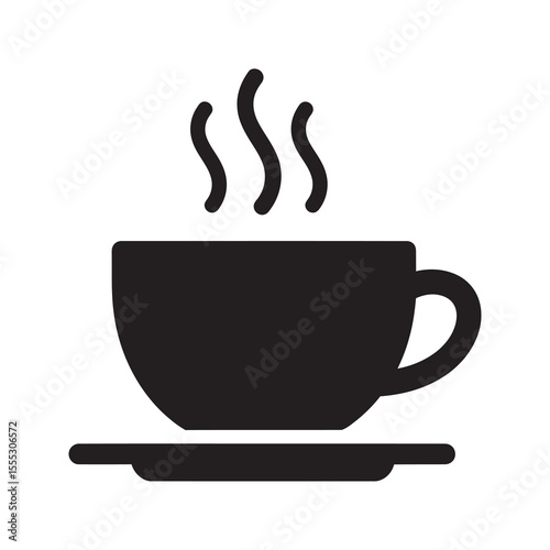 Hot coffee cup icon with steam representing a warm beverage like espresso or tea a symbol for a cafe coffee shop or break time vector solid glyph icon