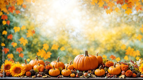autumn pumpkins and fall leaves