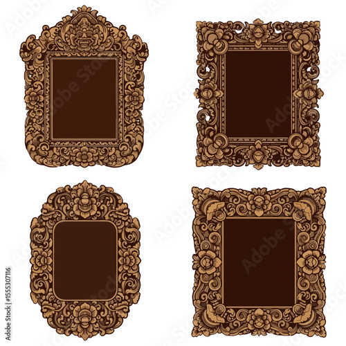 Balinese Carving Floral Ornaments frame vector