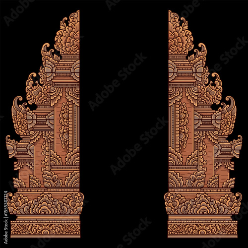 Intricate Balinese Gate Carving ornament vector