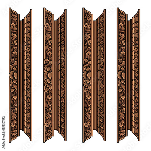 Balinese Carving and Floral Ornaments frame vector