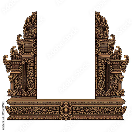 Intricate Balinese Gate Carving ornament vector
