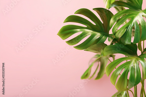 Palm Tree Background. Palm leaves on pink background. 
Summer tropical background.