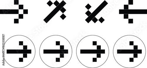 Black and white icons pixelated arrows, aero, 