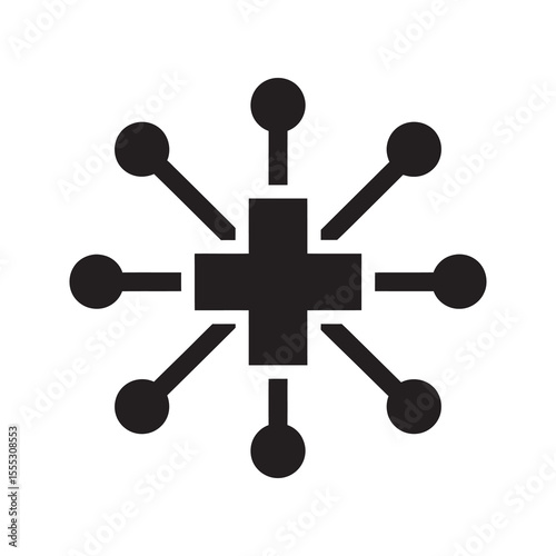 Digital health network glyph icon with medical cross and connections for integrated healthcare data system vector illustration vector solid glyph icon
