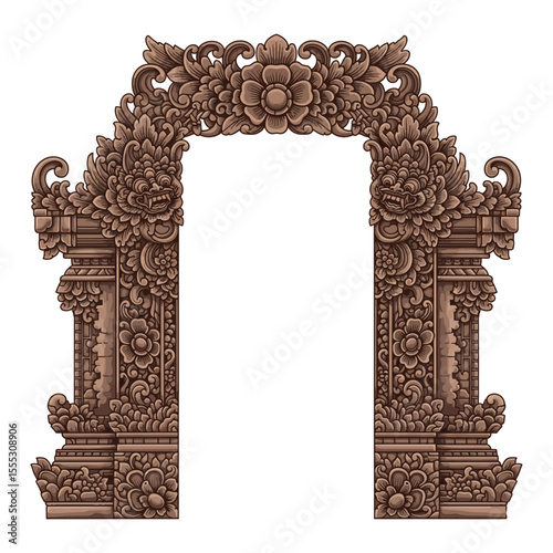 Intricate Balinese Gate Carving ornament vector