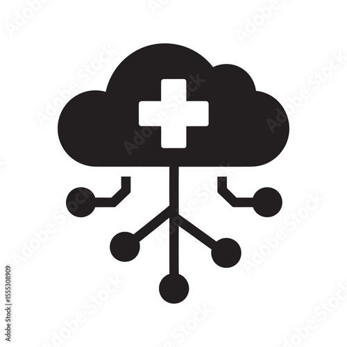 Cloud healthcare technology glyph icon for medical data storage network and online health information system vector illustration vector solid glyph icon