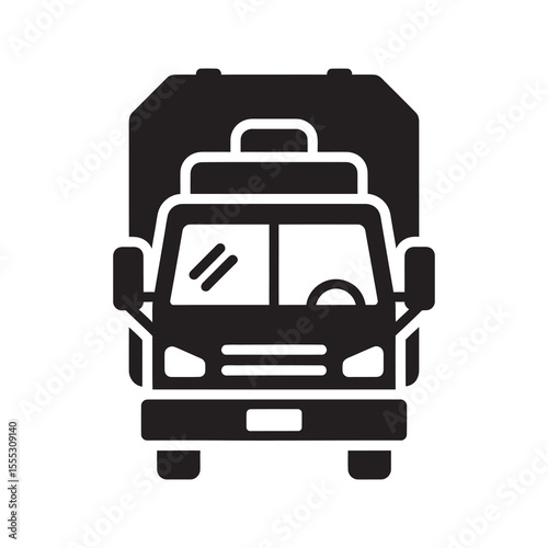 Garbage truck glyph icon for waste collection sanitation service and municipal rubbish disposal vehicle vector graphic design vector solid glyph icon