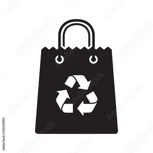 Reusable shopping bag glyph icon with recycle symbol for eco friendly retail and sustainable consumption vector graphic design vector solid glyph icon