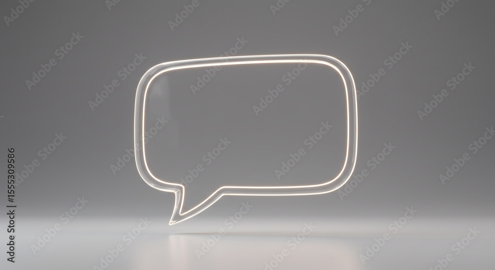 Naklejka premium A glowing white outline of a speech bubble against a grey background with a reflective white surface