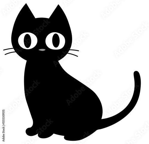 Stylized black cat with large eyes