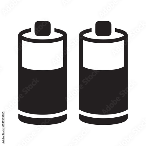 Battery power icon with two cells showing charge level for electronic device energy supply and mobile electricity storage and accumulator concept vector solid glyph