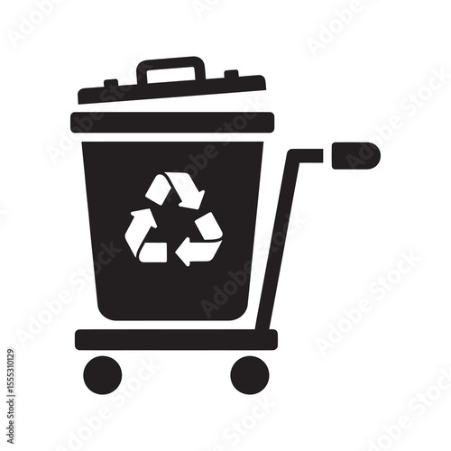 Shopping cart with trash can glyph icon for waste disposal supplies and large volume garbage collection service vector illustration vector solid glyph icon
