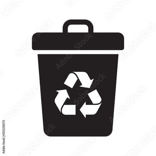 Recycling bin glyph icon with reuse symbol for segregated waste sorting and environmental garbage disposal vector illustration vector solid glyph icon