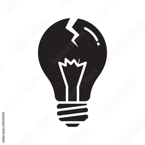 Broken light bulb glyph icon representing fragile electronic waste and the need for careful disposal and recycling vector design vector solid glyph icon