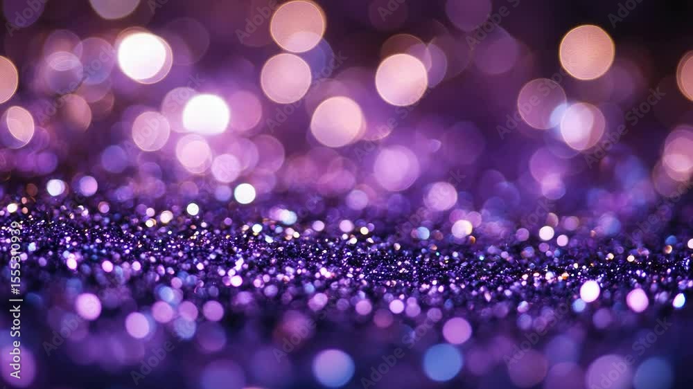 This  features a beautiful purple bokeh backdrop with glitter particles. It's ideal for use in graphic design, graphy, or as an overlay to create a sparkly effect.