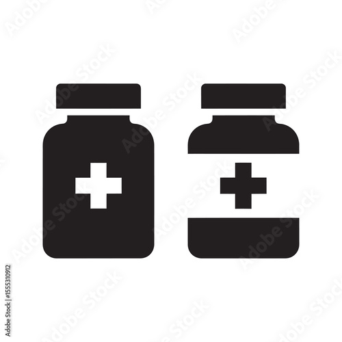 Medicine bottles glyph icon representing pharmaceutical products pills and healthcare treatment prescription drugs vector illustration vector solid glyph icon