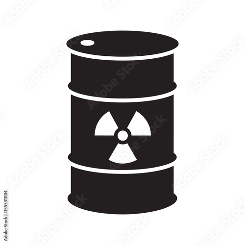 Radioactive waste barrel icon with a hazard symbol for nuclear energy toxic substance and dangerous chemical material storage and disposal warning vector solid glyph
