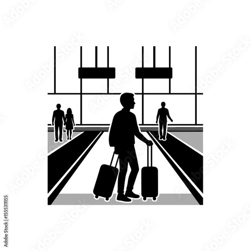 Man walking with luggage in airport terminal navigating services  