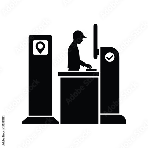 Person checking in at airport service desk with navigation concept  