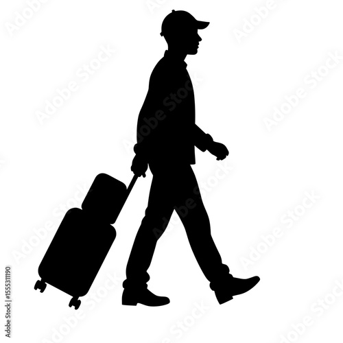 Man walking with suitcase while navigating airport services concept  