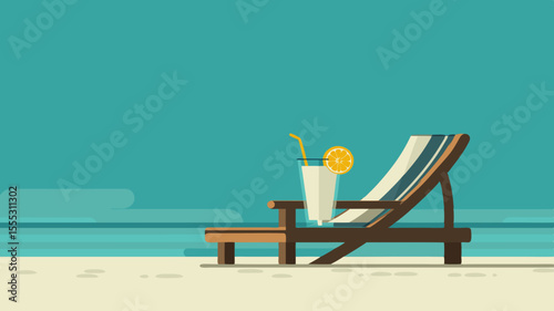Solitude in sunlight — a lone chair, citrus glass in hand reach, gazes out over the endless hush of sea and sky. An ode to stillness and sensory ease.