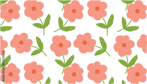 Seamless pattern of yellow flowers with green stems on white background.