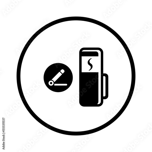 Smoking area sign with cigarette and lighter icon for passenger wayfinding in airport  